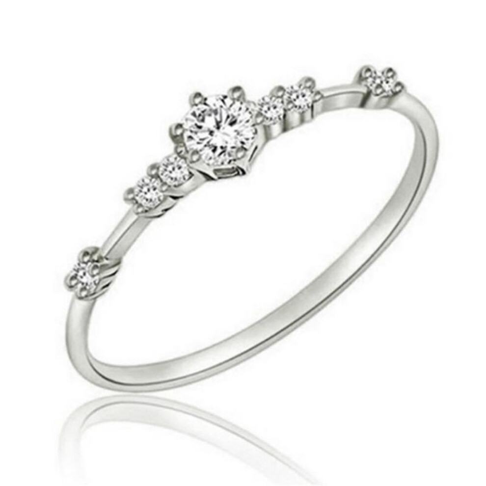 (silver, 11) 1pc Fashion Stylish Ring With 7 Small Zircon Inlaid Exquisite Engagement Ring, Best Gifts For Women