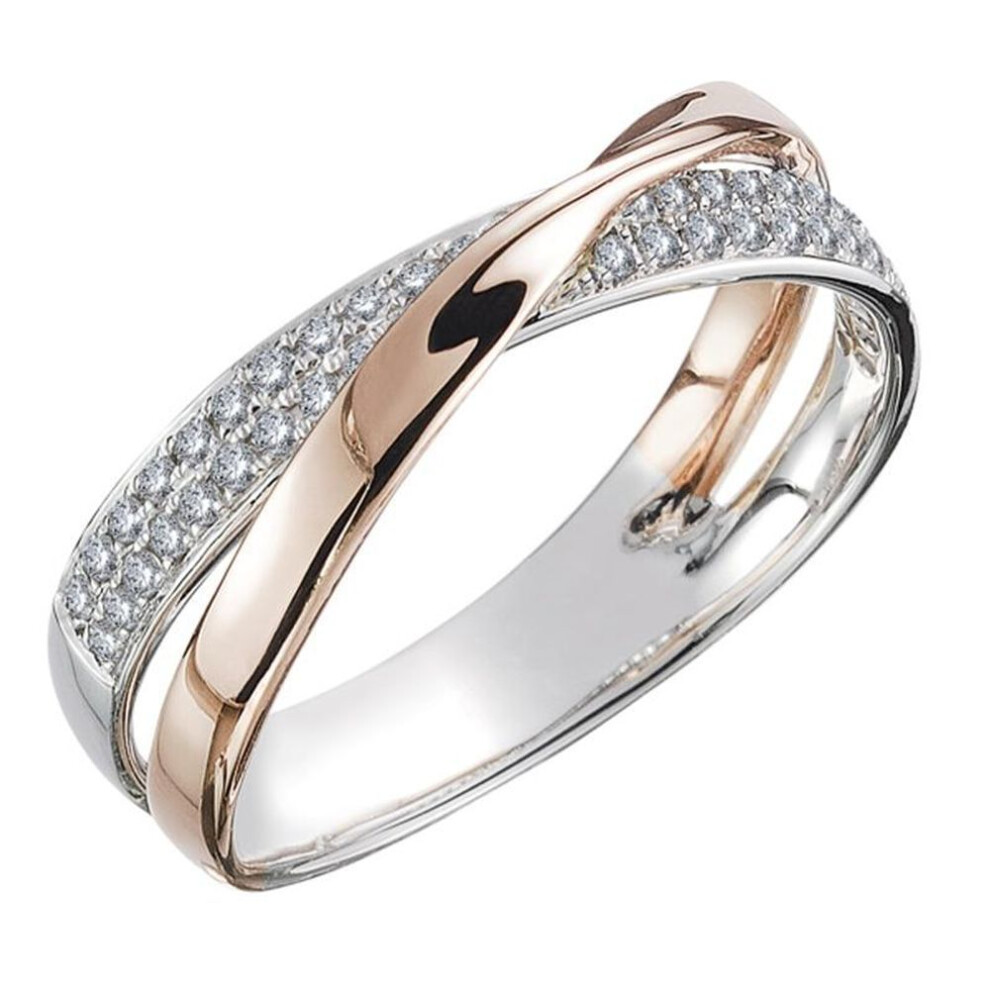 (gold, 6) Newest Fresh Two Tone X Shape Cross Ring For Women Wedding Trendy Jewelry Dazzling Cz Stone Large Modern Rings Anillos