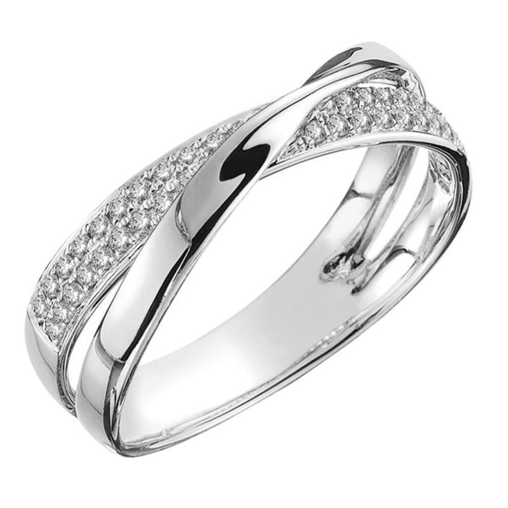 (silver, 10) Newest Fresh Two Tone X Shape Cross Ring For Women Wedding Trendy Jewelry Dazzling Cz Stone Large Modern Rings Anillos