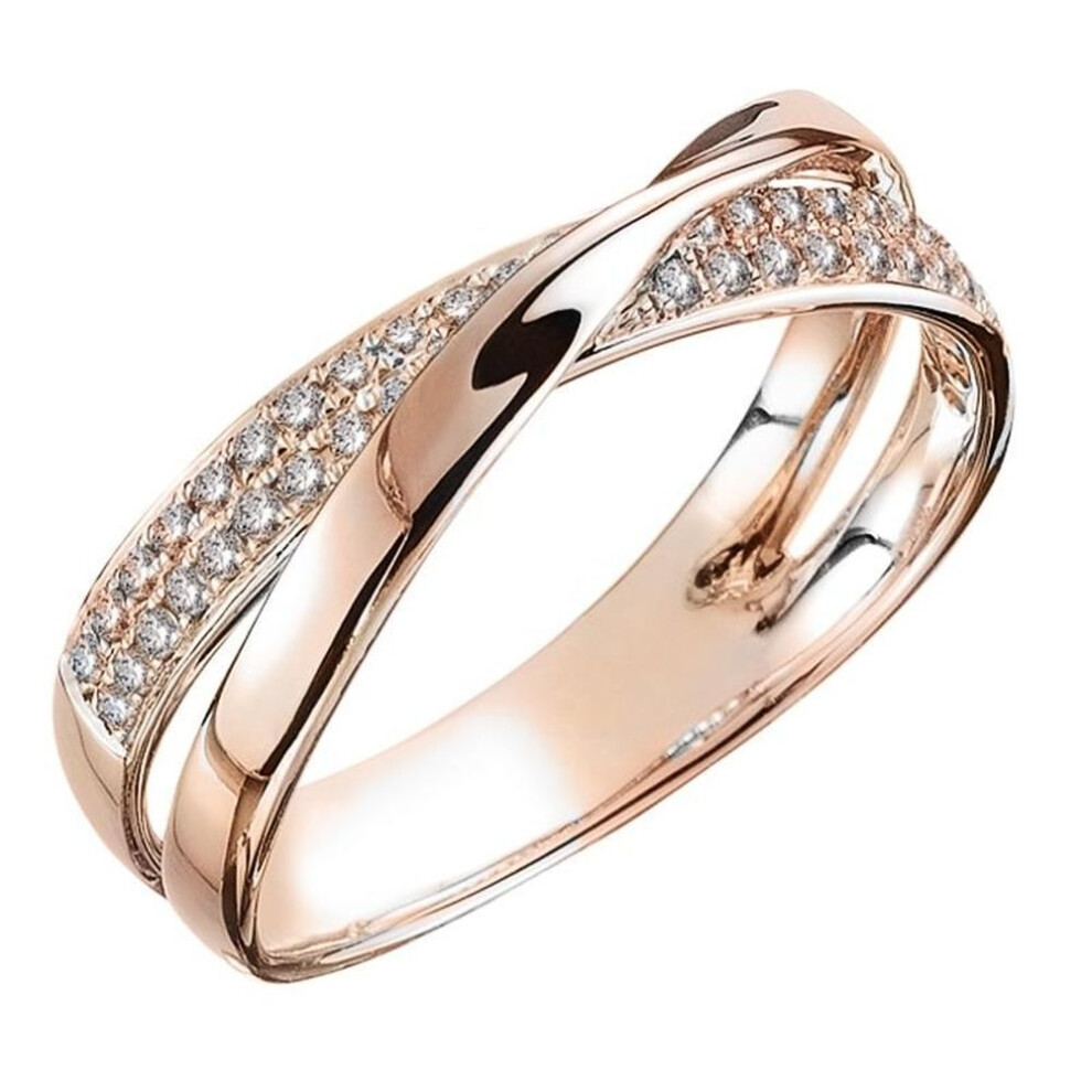 (rose gold, 7) Newest Fresh Two Tone X Shape Cross Ring For Women Wedding Trendy Jewelry Dazzling Cz Stone Large Modern Rings Anillos