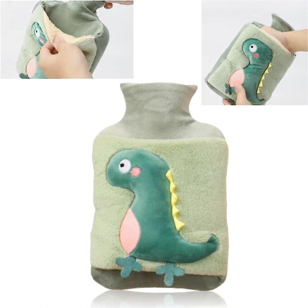 (Green) Hot Water Bottle With Cover, 2l Large Capacity Plush Hot Water Bottle, Cute Dinosaur Leak-proof Plush Hot Water Bottle, Christmas Gifts