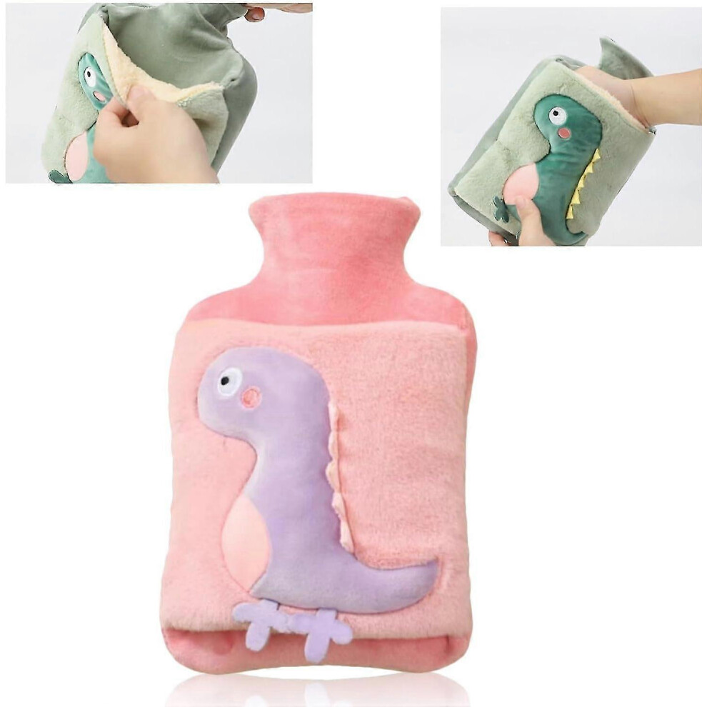 (Pink) Hot Water Bottle With Cover, 2l Large Capacity Plush Hot Water Bottle, Cute Dinosaur Leak-proof Plush Hot Water Bottle, Christmas Gifts