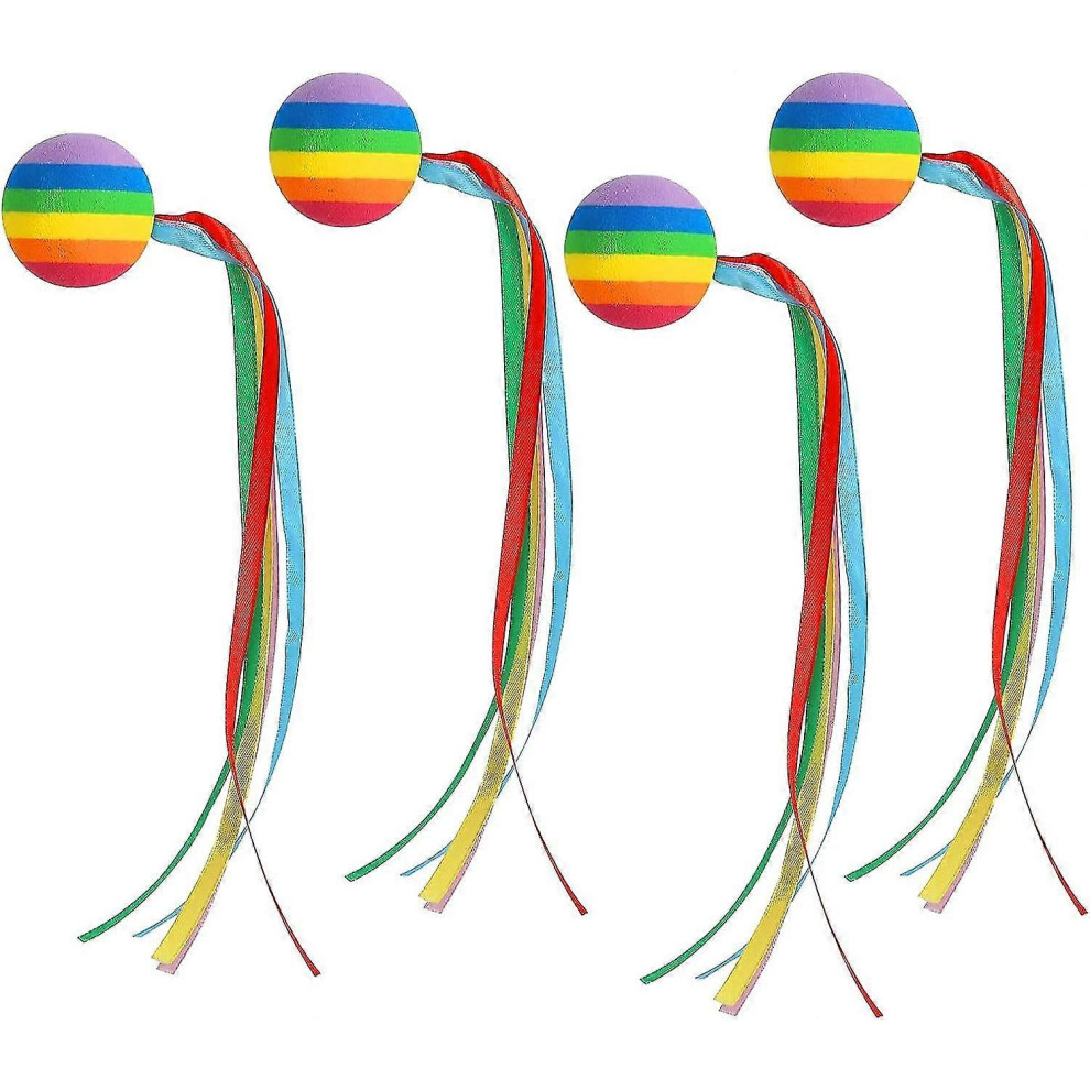 (4Pcs) 2/4 Pcs Colorful Long Ribbon Rainbow Ball Car Aerial Toppers Car Antenna Topper Streamer Ball Foam Aerial Ball Decorative 5778930885862