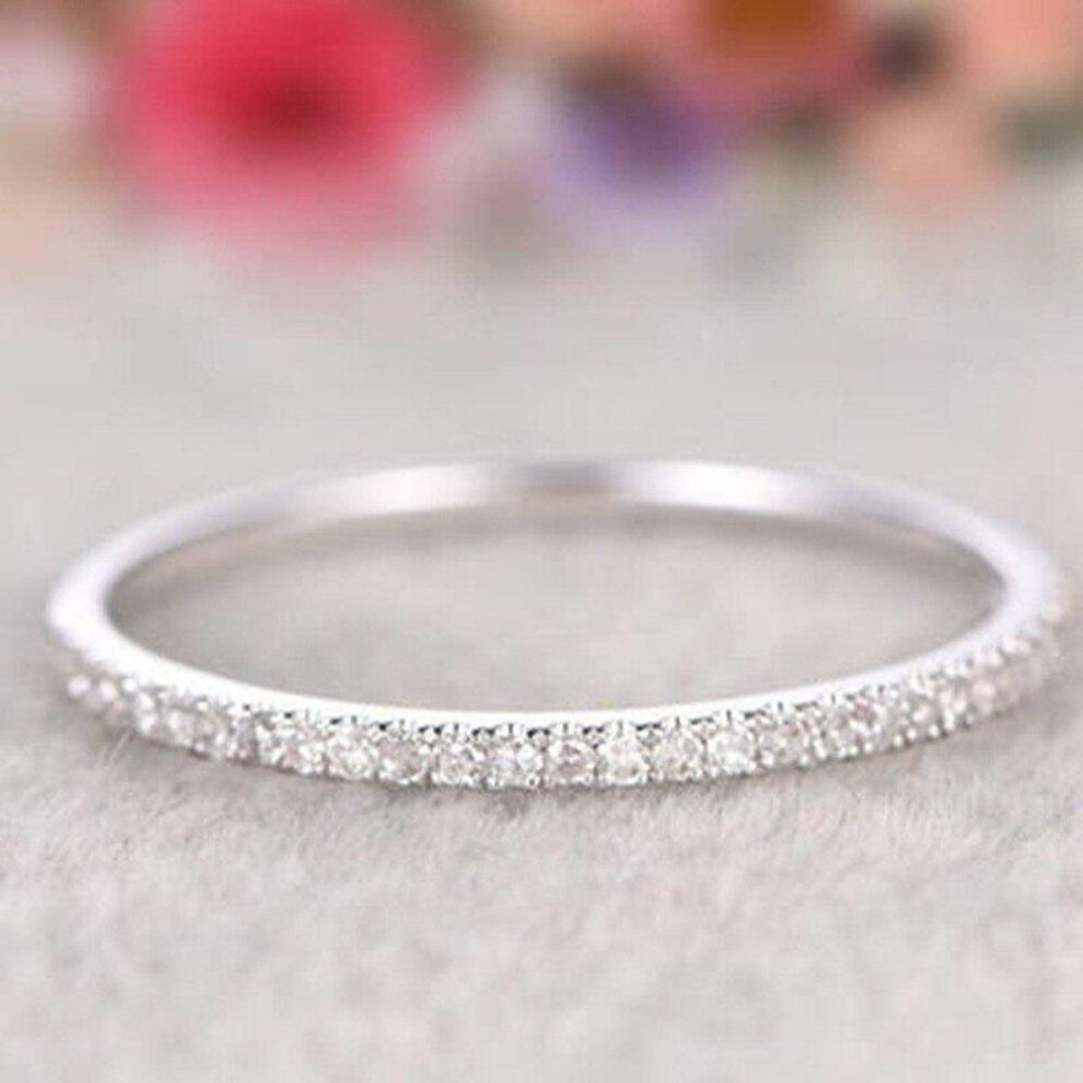 (silver, 8) Single Row Zircon Couple Ring Rose Gold Plated Simple Niche High-end Ring Jewelry Gift