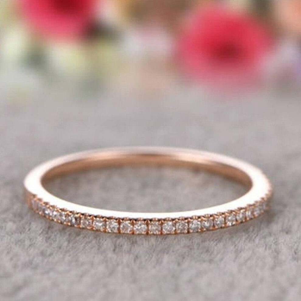 (rose gold, 9) Single Row Zircon Couple Ring Rose Gold Plated Simple Niche High-end Ring Jewelry Gift