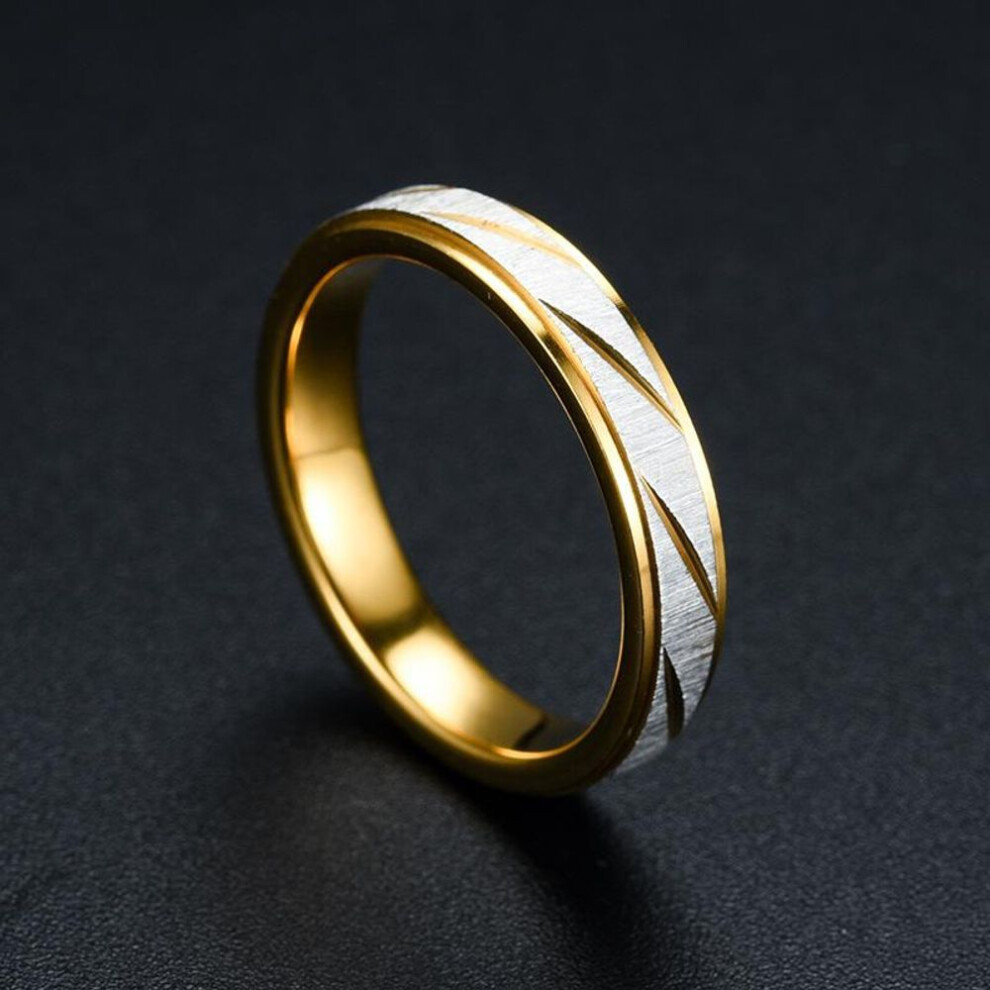 (woman-7) 1pcs New Gold Color Ring Stainless Steel Couple Ring Fashion Batch Striped Ring Jewelry
