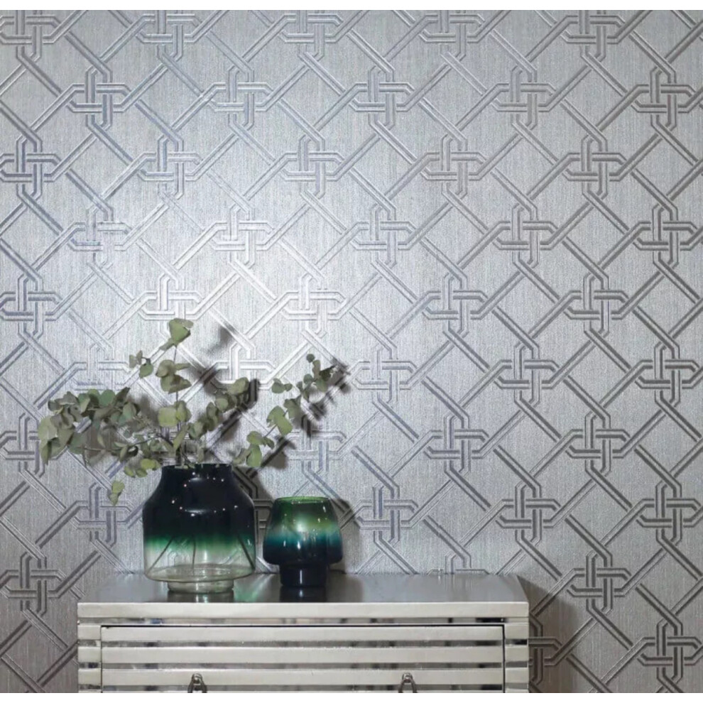 Arthouse Gianni Geometric Twist Knot Pattern Foil Wallpaper 903105 Silver