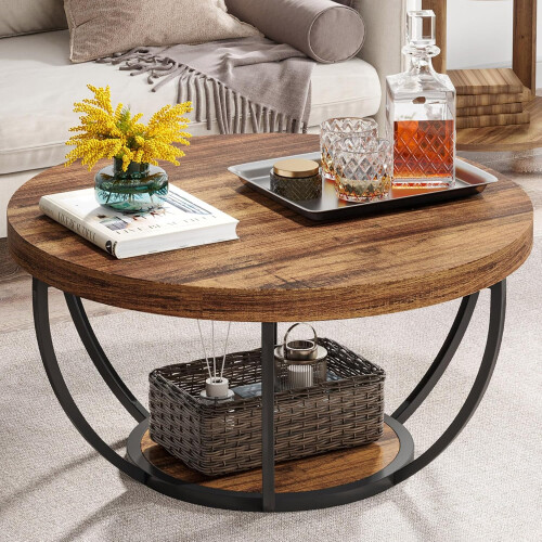 Tribesigns Tribesigns Coffee Table Round Coffee Table Side Table, Industrial 2-Tier Circle Coffee Table