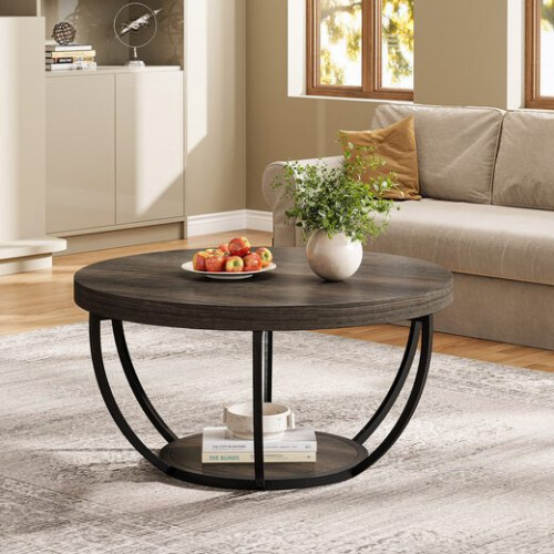 Tribesigns Tribesigns Coffee Table Round Coffee Table Side Table, Industrial 2-Tier Circle Coffee Table 1