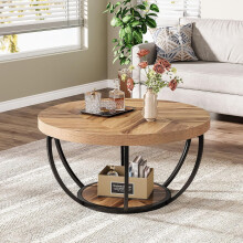 Table basse ronde Tribesigns, table d'appoint, table basse ronde industrielle à 2 niveaux