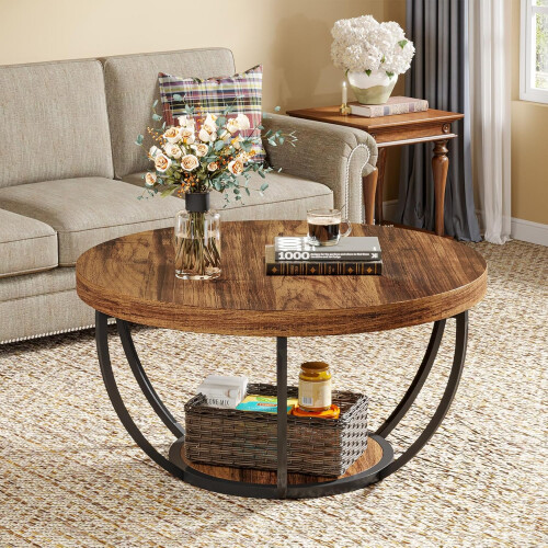 Tribesigns Tribesigns Coffee Table Round Coffee Table Side Table, Industrial 2-Tier Circle Coffee Table 1