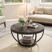 Table basse ronde Tribesigns, table d'appoint, table basse ronde industrielle à 2 niveaux
