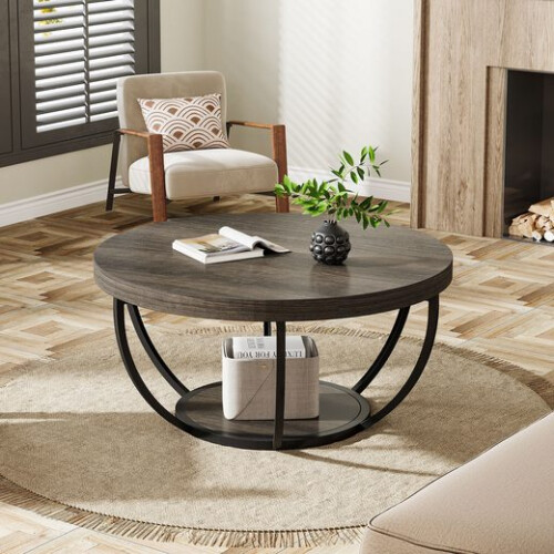 Tribesigns Tribesigns Coffee Table Round Coffee Table Side Table, Industrial 2-Tier Circle Coffee Table 2
