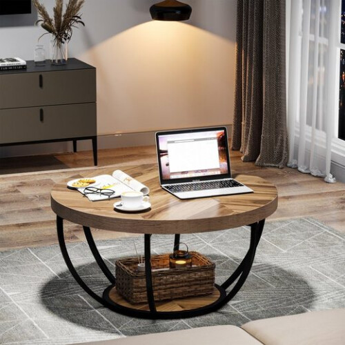 Tribesigns Tribesigns Coffee Table Round Coffee Table Side Table, Industrial 2-Tier Circle Coffee Table 1