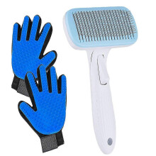 Cat Grooming Glove Brush, Pet Deshedding Glove with Self Cleaning Slicker Brush, Pet Hair Remover Massage Tool