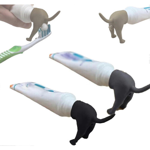 (Black grey) 2pcs Pooping Dog Butt Toothpaste Topper, Pooping Toothpaste Cap Toothpaste Vomit Topper Dispenser Cap Funny Gadgets Gift 2