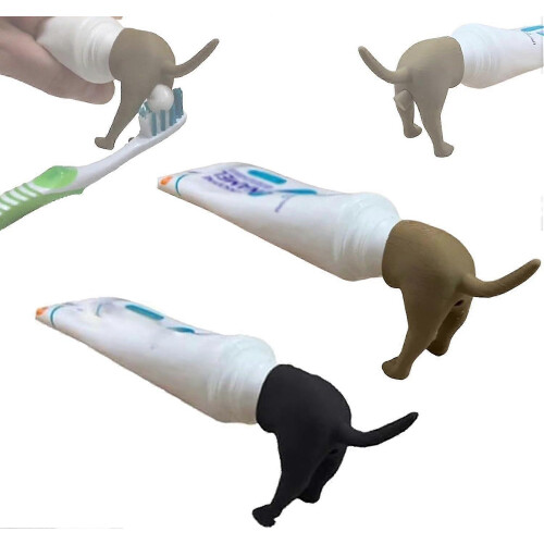 (Brown black) 2pcs Pooping Dog Butt Toothpaste Topper, Pooping Toothpaste Cap Toothpaste Vomit Topper Dispenser Cap Funny Gadgets Gift 2