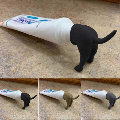 (Black grey) 2pcs Pooping Dog Butt Toothpaste Topper, Pooping Toothpaste Cap Toothpaste Vomit Topper Dispenser Cap Funny Gadgets Gift 1
