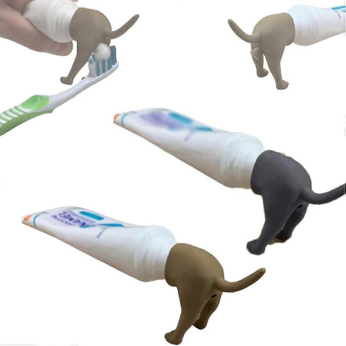 (Brown grey) 2pcs Pooping Dog Butt Toothpaste Topper, Pooping Toothpaste Cap Toothpaste Vomit Topper Dispenser Cap Funny Gadgets Gift 1