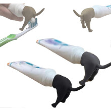 (Black grey) 2pcs Pooping Dog Butt Toothpaste Topper, Pooping Toothpaste Cap Toothpaste Vomit Topper Dispenser Cap Funny Gadgets Gift