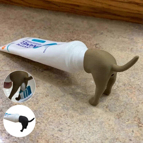 (Brown grey) 2pcs Pooping Dog Butt Toothpaste Topper, Pooping Toothpaste Cap Toothpaste Vomit Topper Dispenser Cap Funny Gadgets Gift 2