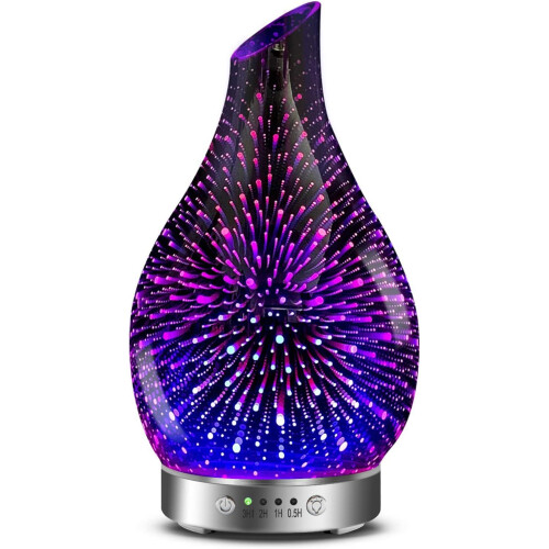 (3d Firework) Essential Oil Diffuser 3D Glass Aromatherapy Ultrasonic Humidifier, 7 Colors LED Lights Changing, 120ml (3d firework)