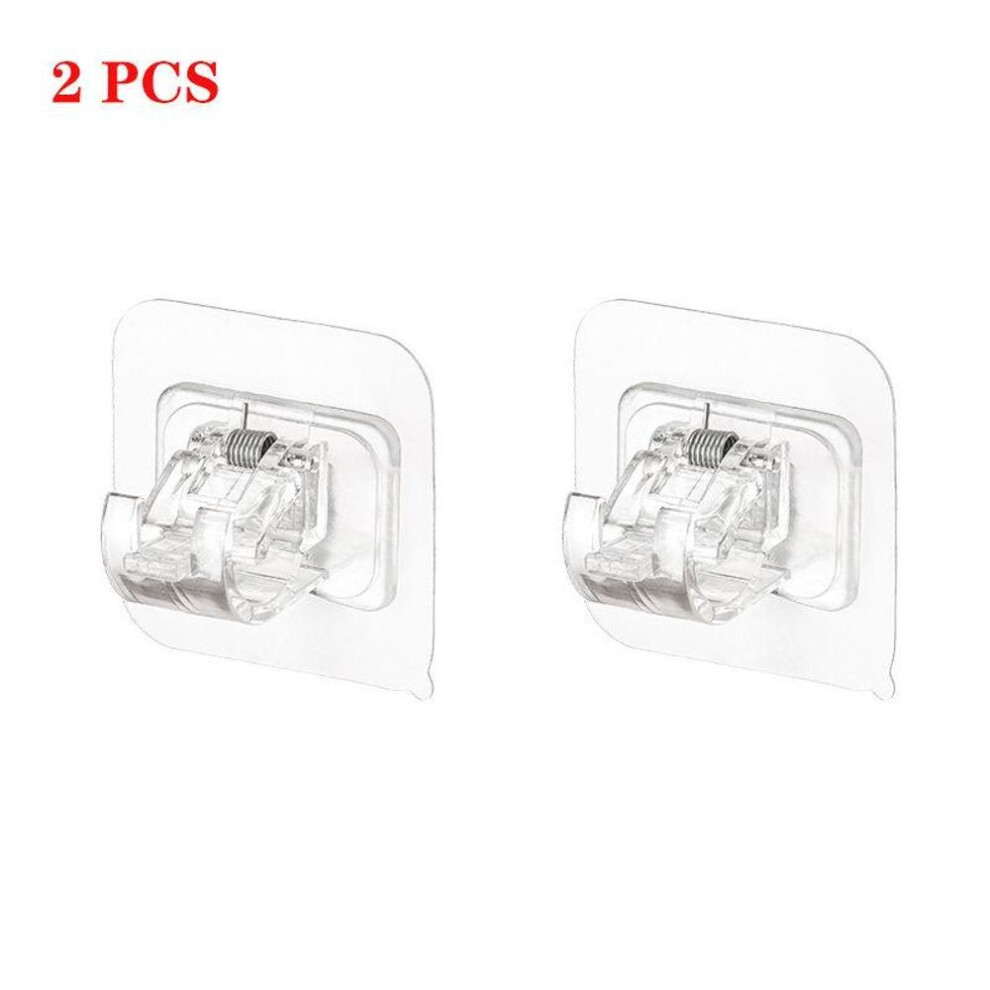(transparent, 2PCS) 2pcs Nail-free Adjustable Curtain Rod Holder Clamp Bathroom Hooks Rod Bracket Holders Adhesive Wall Curtain Fixed Clip Hanging Rack Hook