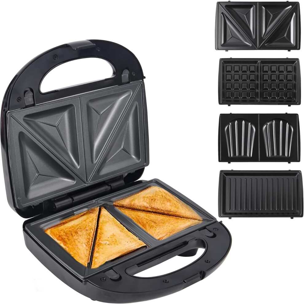 (4 in 1) Sandwich Maker 4 in 1 Sandwich Toaster Panini Maker Non-stick Easy Clean Triangle Waffle Maker
