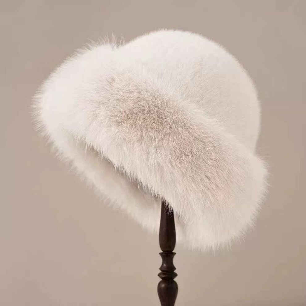 (beige, 1PCS) Winter Hat For Women Faux Fur Fluffy Bucket Hat For Women Luxury Plush Thicken Snow Fur Bucket Hat Soft Panama Cap
