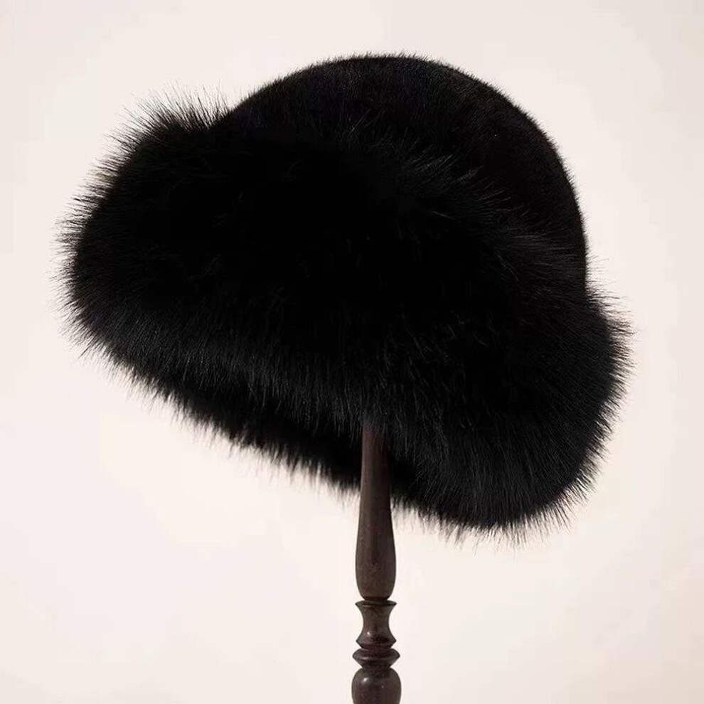 (black, 1PCS) Winter Hat For Women Faux Fur Fluffy Bucket Hat For Women Luxury Plush Thicken Snow Fur Bucket Hat Soft Panama Cap