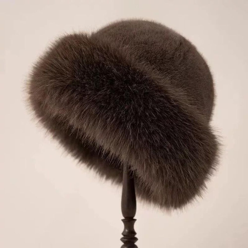 (coffee, 1PCS) Winter Hat For Women Faux Fur Fluffy Bucket Hat For Women Luxury Plush Thicken Snow Fur Bucket Hat Soft Panama Cap