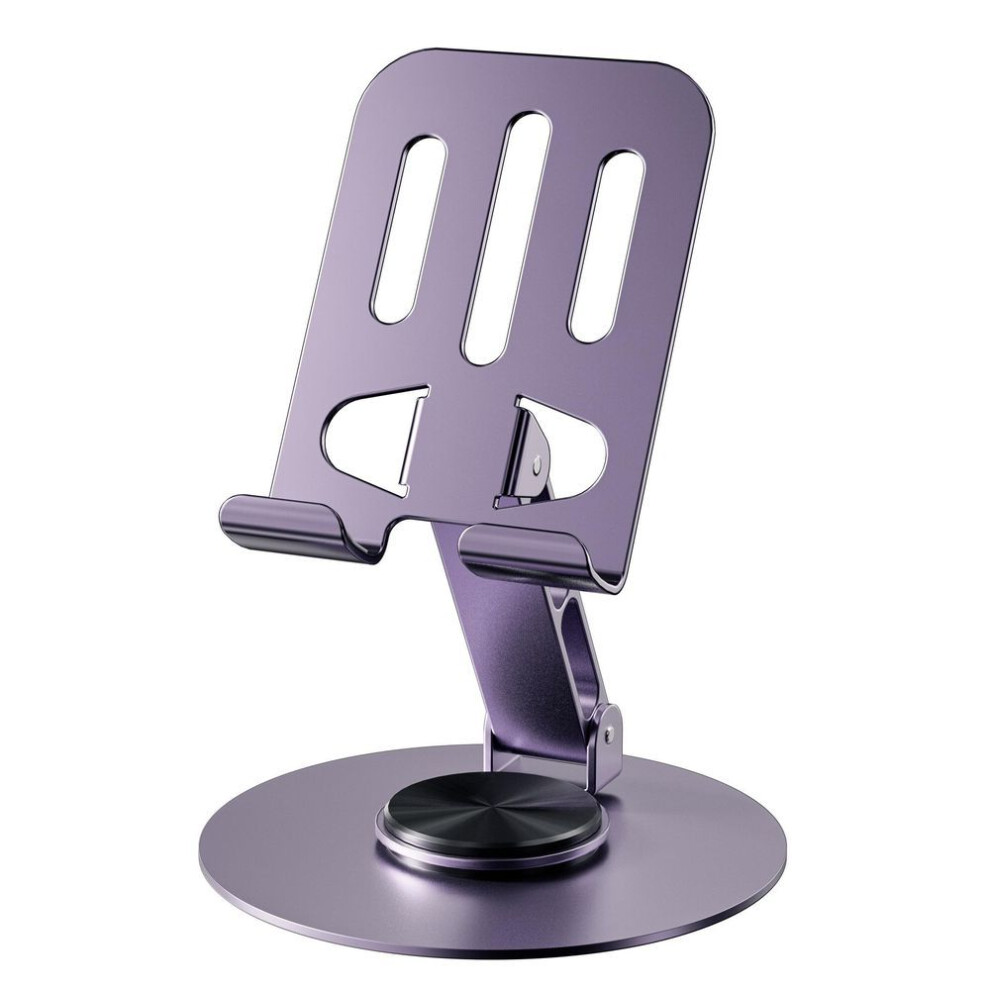 (purple, 1PCS) All Metal Aluminum 360 Rotation Mobile Phone Holder Universal Bracket Folding Double Shaft Design Stable Anti Fall