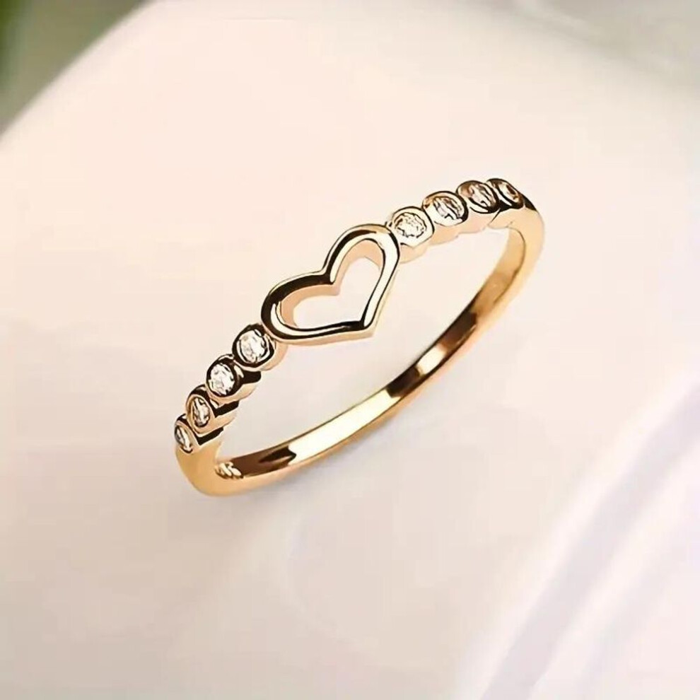 (gold, 7) 1pc Fashion Heart Shape Simple Hollow Golden Plated Silvery Rose Golden Ring
