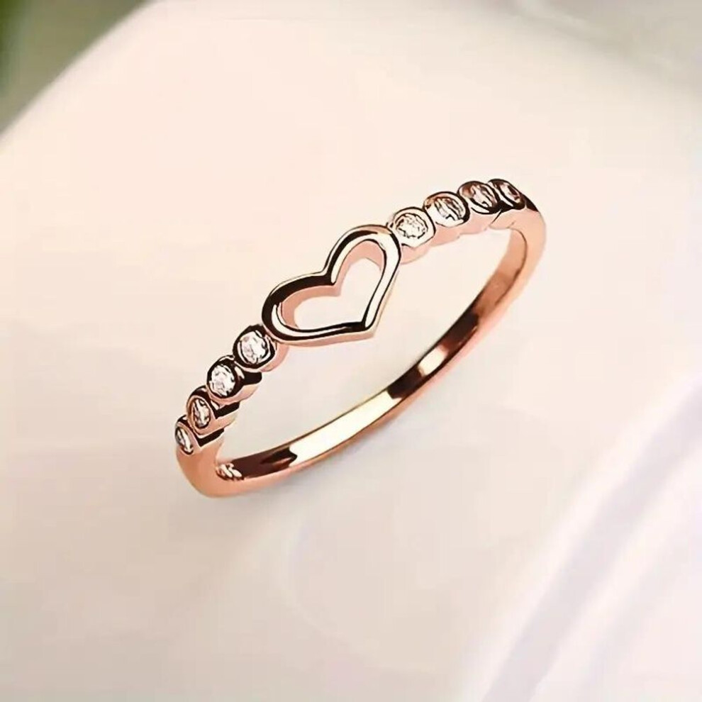 (rose gold, 9) 1pc Fashion Heart Shape Simple Hollow Golden Plated Silvery Rose Golden Ring