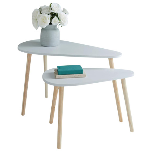 (White) Nesting Table Set of 2, Drop Shape Accent Oval Nest Table