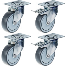 80mm 3" Rolle grau gummibereift, drehbar und bremsbar, starke 320kg Kapazität, 4er Set