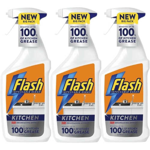 Flash Kitchen Cleaning Spray 500ml (Pack of 3), Multi-Surface Cleaner