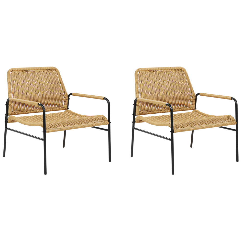 Set of 2 Garden Chairs PRASIMO PE Rattan Natural