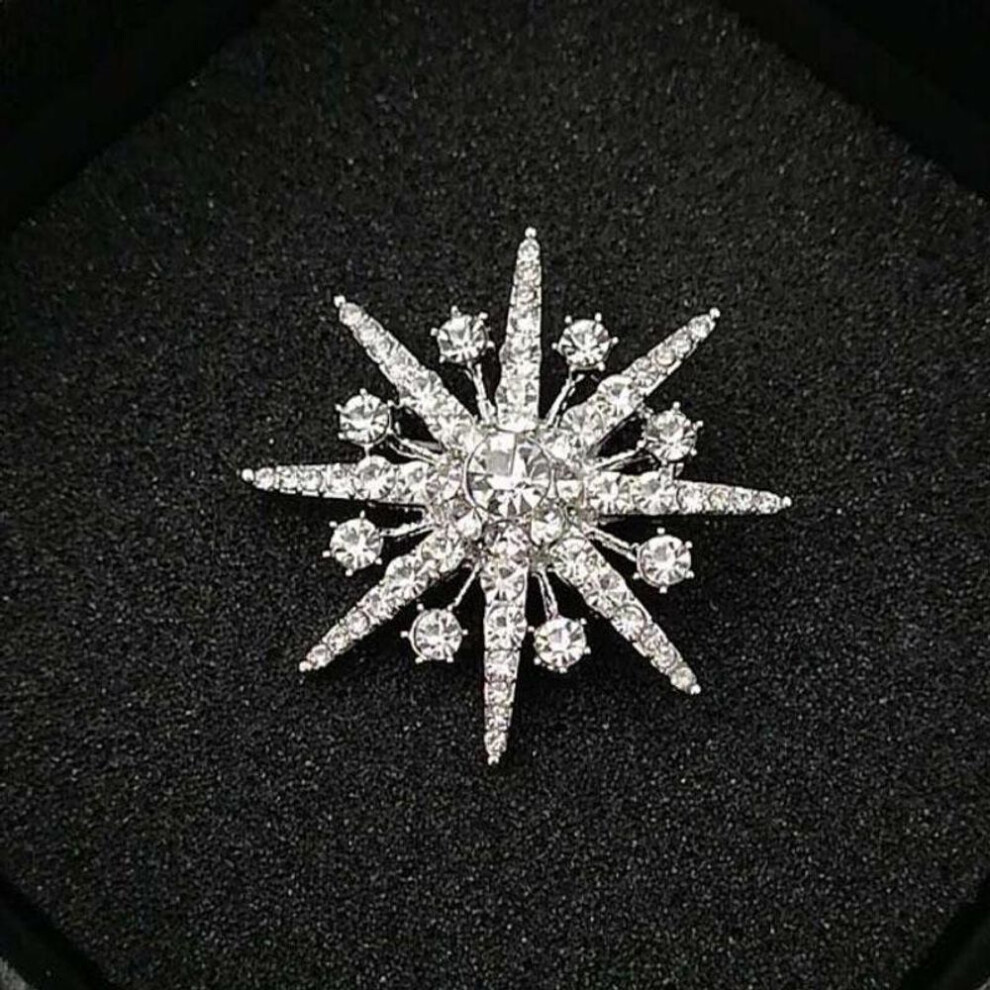 (silver) Luxury High Quality Rhinestone Star Brooch Crystal Corsage Suit Coat Badge Lapel Pin For Men Women Clothing Accessories Jewelry