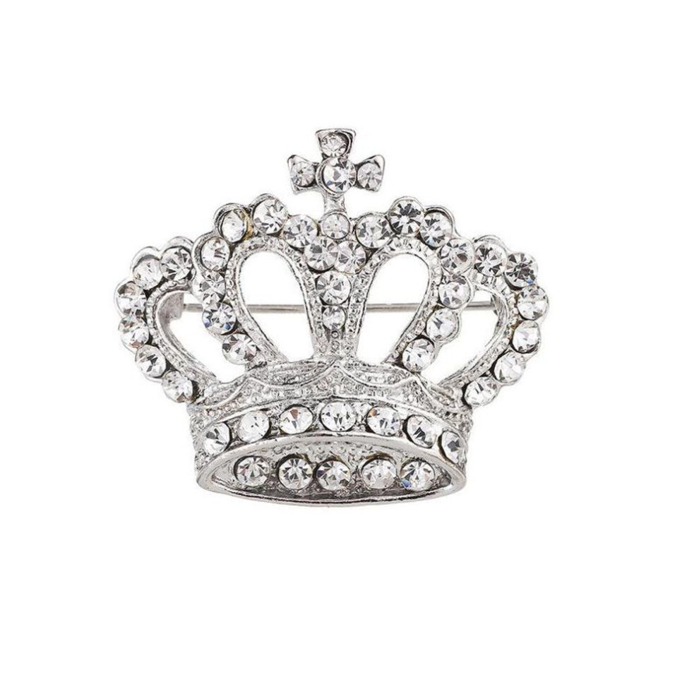 (silver) Luxury Rhinestone Crown Brooch Pin For Women Men Lapel Pins Suit Shirt Collar Badge Corsage Brooches For Men Jewelry Accessories