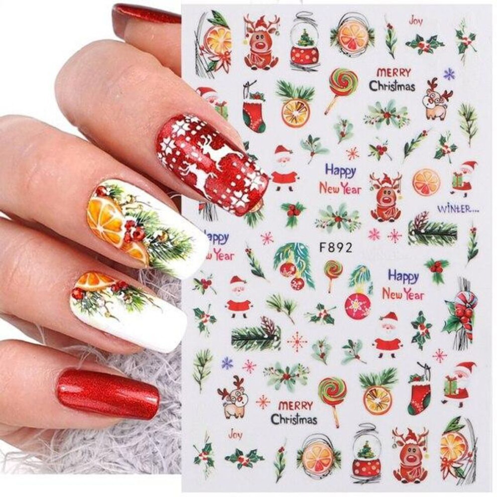 (F892) Christmas Nail Stickers Penguin Santa Claus Elk Tree Deer Bears Cartoon Sliders White Snowflakes Decals Nail Art Decorations