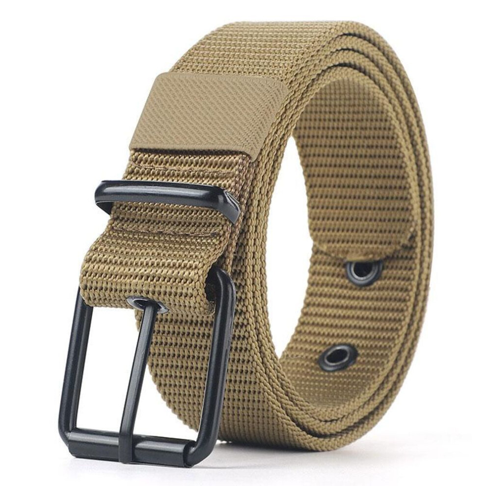 (khaki) Men Belt Alloy Buckle Breathable Elastic Belts For Men Cowboy Designer Belt Outdoor Tactical Belt Military Gifts