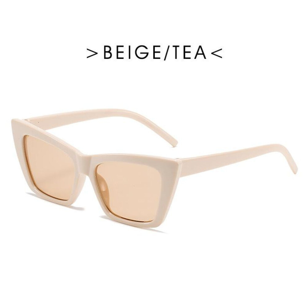 (beige) Personality Trend Cat Eye Square Sunglasses Women Fashion Luxury Brand Big Frame Retro Sunglasses Uv400 Protection Eyewear