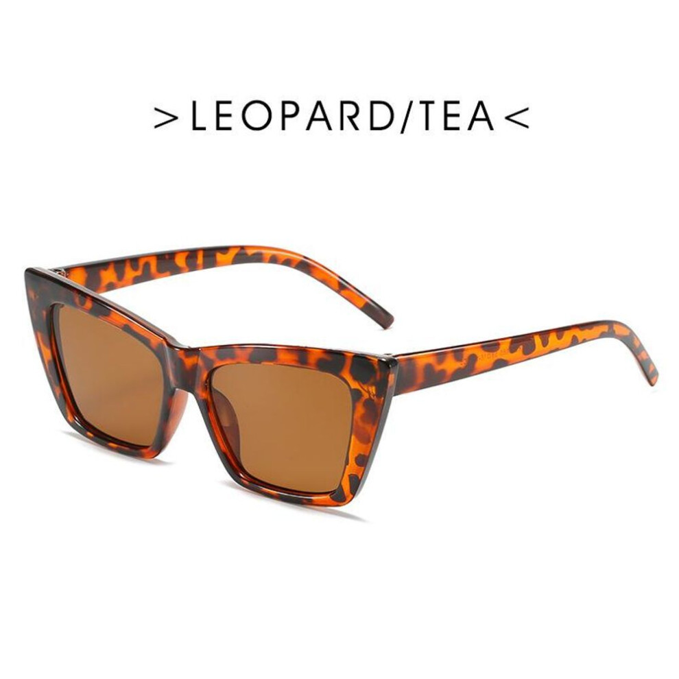 (leopard,coffee) Personality Trend Cat Eye Square Sunglasses Women Fashion Luxury Brand Big Frame Retro Sunglasses Uv400 Protection Eyewear
