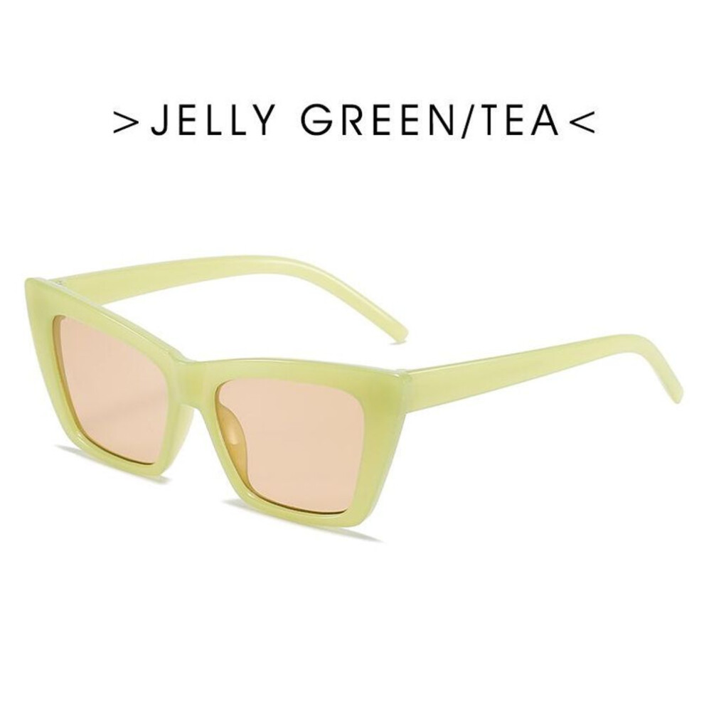 (green,coffee) Personality Trend Cat Eye Square Sunglasses Women Fashion Luxury Brand Big Frame Retro Sunglasses Uv400 Protection Eyewear