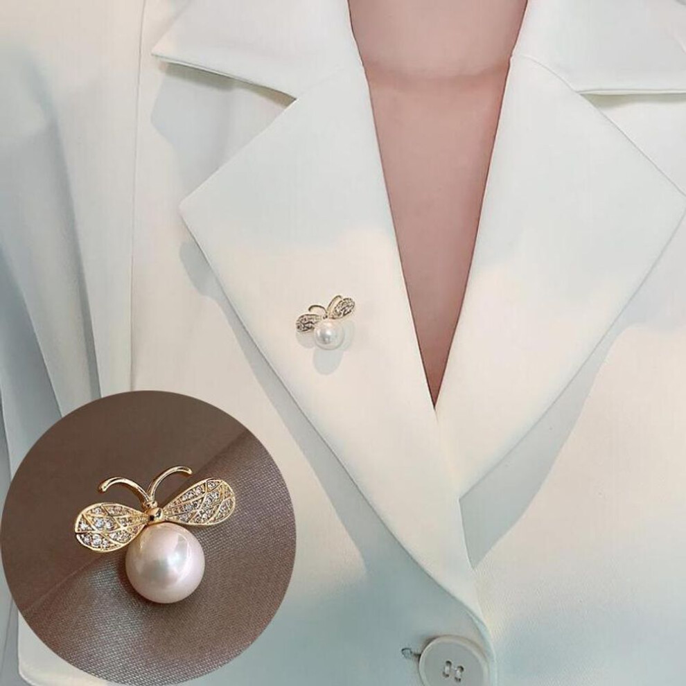 (as the picture) Cute Little Bee Brooches Fashion Imitation Pearls Brooch Delicate Rhinestone Pin For Women Girl Party Wedding Jewelry Gift