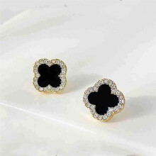 (gold) Simple Rhinestone Clover Stud Earrings for Women Girl Fashion Earring No Allergy Four Leaf Clover Earrings Jewelry