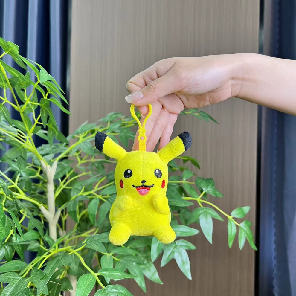 (Pikachu Laugh, 12cm Regular) Pikachu Plush Charming Doll Keychain With Golden Chain Whimsical And Design
