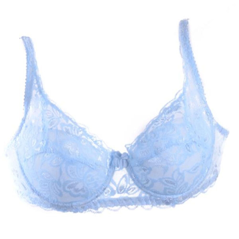 (blue, 90B) 2023women Sexy Underwear Lingerie Ultrathin Cotton Lace Bra Deep V Push Up Brassiere Breathable