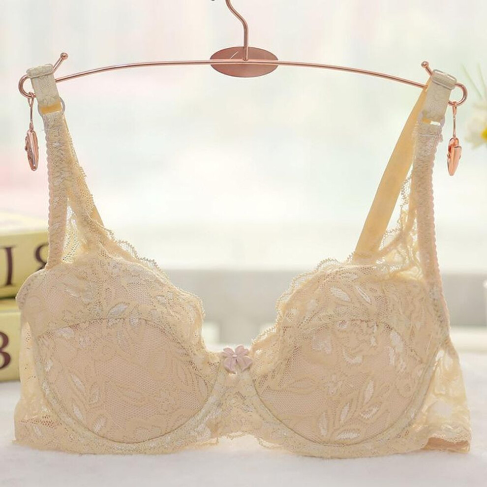 (apricot, XL) Women's Sexy Lace Bra with Bow and Adjustable Straps